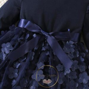 Vestido con cinta aplique de malla en contraste azul oscuro niñas