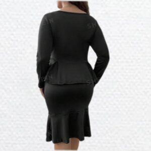 Conjunto de blusa peplum de cuello redondo de manga larga elegante y falda sirena elasticada 