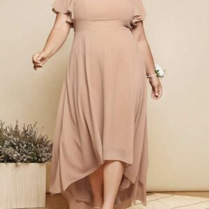 Vestido de dama de honor de manga mariposa bajo irregular no elasticado