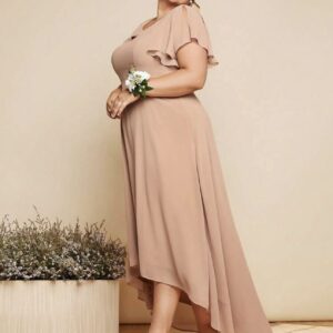 Vestido de dama de honor de manga mariposa bajo irregular no elasticado