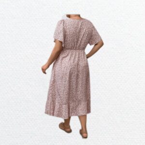 Vestido Con Cuello  en V De Volantes Y Cintura Atada Estampado De Flores Pequeñas