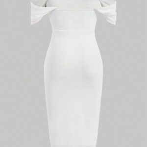 Vestido ajustado de hombros descubiertos fruncido elasticado