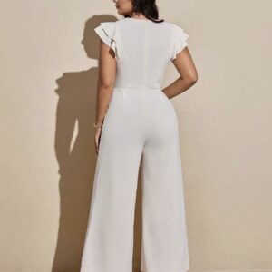 Entero de fiesta elegante y casual elasticado beige cuello en V con encaje