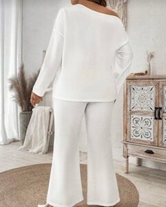 Conjunto de 2 piezas top con hombros descubiertos y pantalones acampanados elasticados