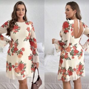 Vestido sin espalda estampado floral diseño frances tipo linea A