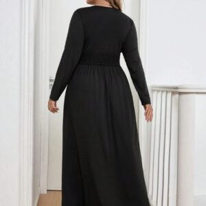 Vestido manga larga cuello en V y abertura en pierna elasticado