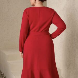 Vestido de manga larga cuello en V con volantes hasta la rodilla
