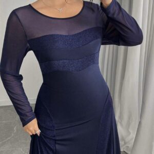 Vestido elegante con empalmado de malla y destellos